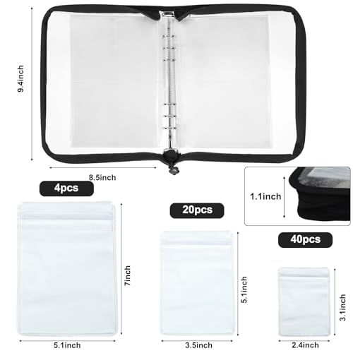 Fixwal Earring Organizer Case, Travel Jewelry Organizer Transparent Jewelry Storage Book Set for Earring Necklace Ring Holder with Small Clear Zippered Pouch (Black)