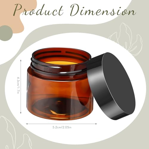 Patelai 4 Pieces Round Clear Wide-mouth Leak Proof Plastic Container Jars with Lids for Travel Storage Makeup Beauty Products Face Creams Oils Salves Ointments DIY Making or Others (Amber,2 Ounce)