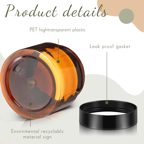 Patelai 4 Pieces Round Clear Wide-mouth Leak Proof Plastic Container Jars with Lids for Travel Storage Makeup Beauty Products Face Creams Oils Salves Ointments DIY Making or Others (Amber,2 Ounce)