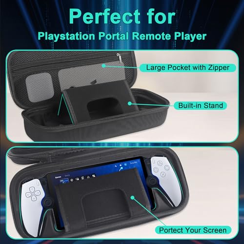 FantasDeck 14 IN 1 Kit for Playstation Portal Remote Player Accessories Carrying Case Hard Shell Storage Bag with Soft Silicone Portective Cover, Screen Portector, Thumb Grip Caps