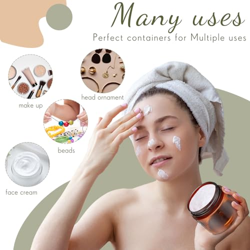 Patelai 4 Pieces Round Clear Wide-mouth Leak Proof Plastic Container Jars with Lids for Travel Storage Makeup Beauty Products Face Creams Oils Salves Ointments DIY Making or Others (Amber,2 Ounce)