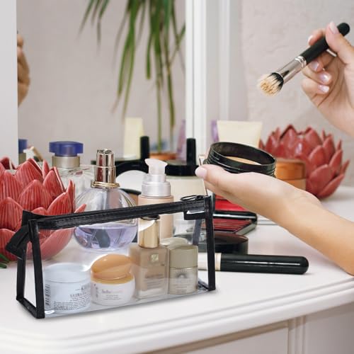 Etercycle TSA Approved Toiletry Bag, Clear Pouches with Zipper for Traveling, Samll Clear Makeup Bags Cosmetic Bag Beach Bag for Home Storage Organizing, Office, Vacation, Travel (Black)