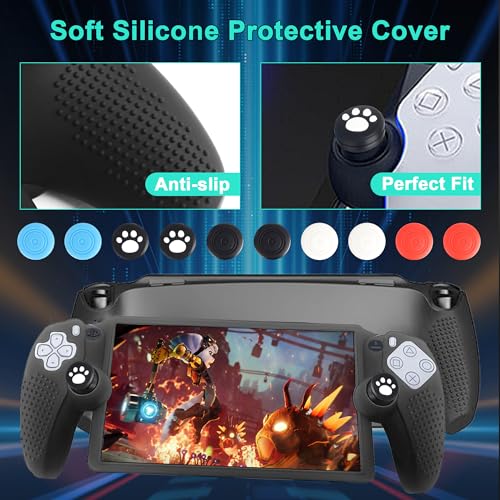 FantasDeck 14 IN 1 Kit for Playstation Portal Remote Player Accessories Carrying Case Hard Shell Storage Bag with Soft Silicone Portective Cover, Screen Portector, Thumb Grip Caps