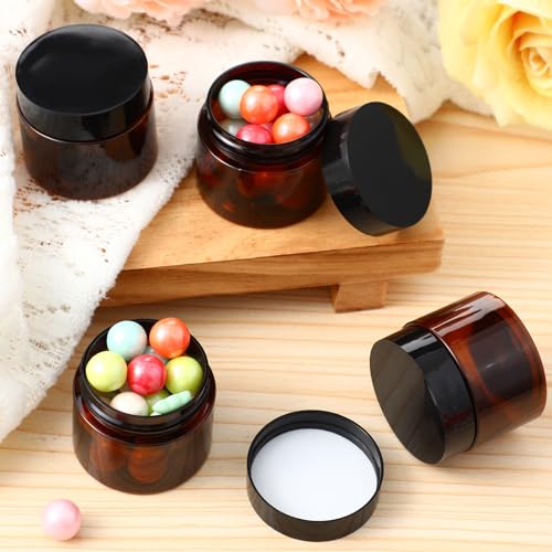 Patelai 4 Pieces Round Clear Wide-mouth Leak Proof Plastic Container Jars with Lids for Travel Storage Makeup Beauty Products Face Creams Oils Salves Ointments DIY Making or Others (Amber,2 Ounce)