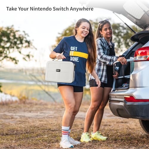 Switch Case for Nintendo Switch and Switch OLED Model, Portable Full Protection Carrying Travel Bag with 18 Game Cards Storage for Switch Console Pro Controller Accessories, Splicing White Grey