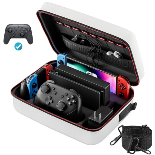 Switch Case for Nintendo Switch and Switch OLED Model, Portable Full Protection Carrying Travel Bag with 18 Game Cards Storage for Switch Console Pro Controller Accessories, Splicing White Grey