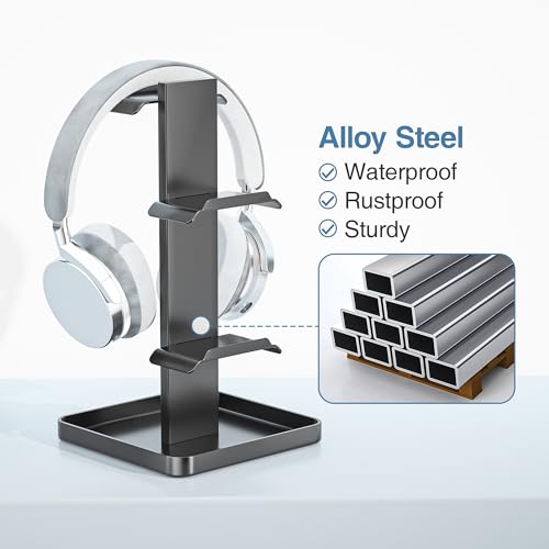 bussdis Headphone Stand-Controller Holder Headset Holder, Metal Earphone Stand, Gaming Headset Hanger with Bottom Storage for Headphones, Controller, Switch, iPad, Mobile Phone.