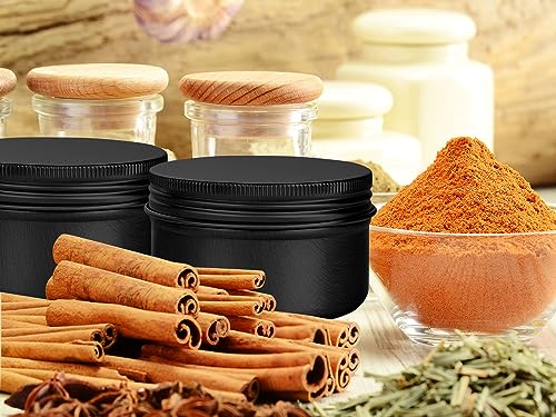 6 Pack 4 oz Aluminum Tins Airtight Storage Tins Containers Bulk Tins with Screw Lids for Kitchen, Storing Spices, Candies, Lip Balm, Salve,Black
