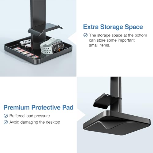 bussdis Headphone Stand-Controller Holder Headset Holder, Metal Earphone Stand, Gaming Headset Hanger with Bottom Storage for Headphones, Controller, Switch, iPad, Mobile Phone.