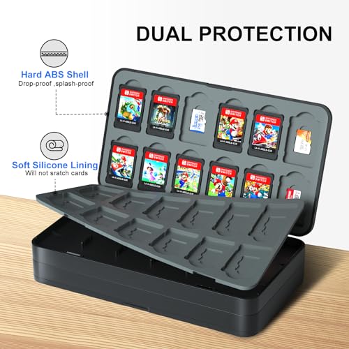 iPLYGAM Switch Game Case Holder for Nintendo Switch & OLED & Lite, Game Organizer Carrying Cases with 72 Cartridge Slots and 72 micro SD Card Storage,Magnetic Closure, Hard Shell Soft Lining,Black