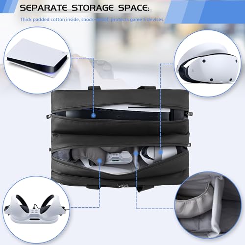 AKOZLIN Three Layers Padded Carrying Travel Bag Large Capacity for PS5 Console PSVR Storage Case Compatible with PlayStation 5 Monitor PlayStation VR Headset,Charger Accessories