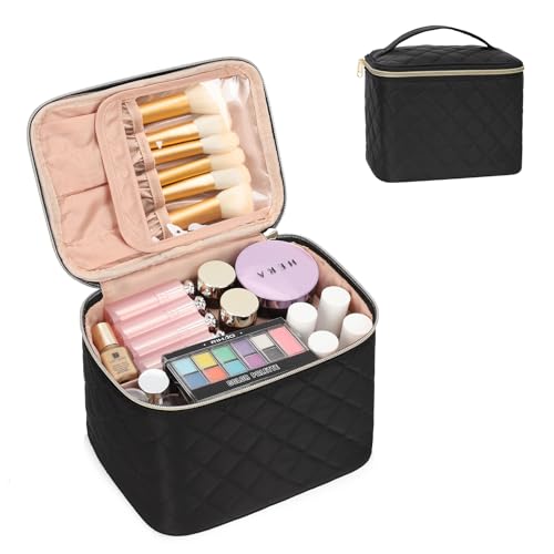 OCHEAL Makeup Bag, Large Capacity Travel Make Up Bag for Cosmetics Vertical Storage,Toiletry Bag for Skincare Makeup Organizer Bag-Nylon Black