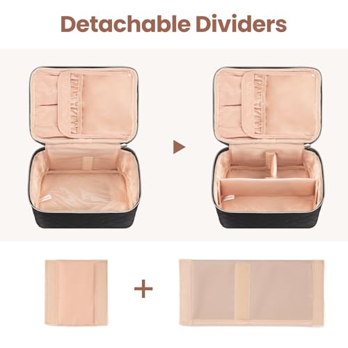 OCHEAL Makeup Bag, Large Capacity Travel Make Up Bag for Cosmetics Vertical Storage,Toiletry Bag for Skincare Makeup Organizer Bag-Nylon Black