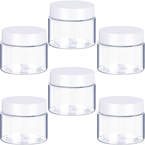 6 Pack Clear Container with Lids Small Plastic Pot Jars Wide Mouth Round Leak Proof Plastic Container Jars with Lid for Travel Storage, Eye Shadow, Nails, Paint, Jewelry (1 oz, White)