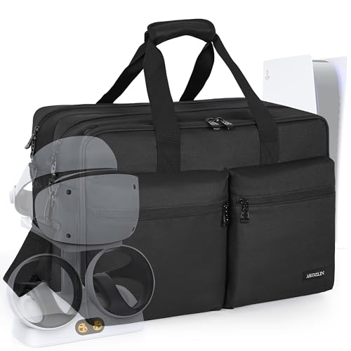 AKOZLIN Three Layers Padded Carrying Travel Bag Large Capacity for PS5 Console PSVR Storage Case Compatible with PlayStation 5 Monitor PlayStation VR Headset,Charger Accessories