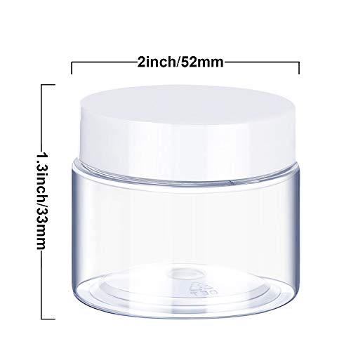 6 Pack Clear Container with Lids Small Plastic Pot Jars Wide Mouth Round Leak Proof Plastic Container Jars with Lid for Travel Storage, Eye Shadow, Nails, Paint, Jewelry (1 oz, White)
