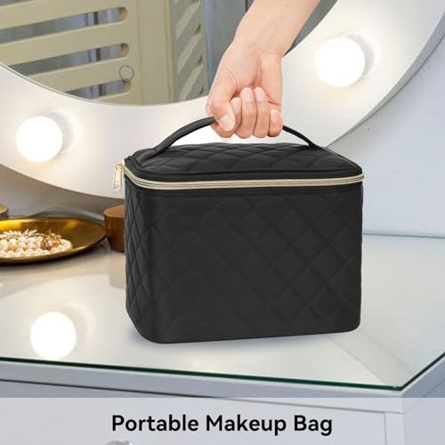 OCHEAL Makeup Bag, Large Capacity Travel Make Up Bag for Cosmetics Vertical Storage,Toiletry Bag for Skincare Makeup Organizer Bag-Nylon Black