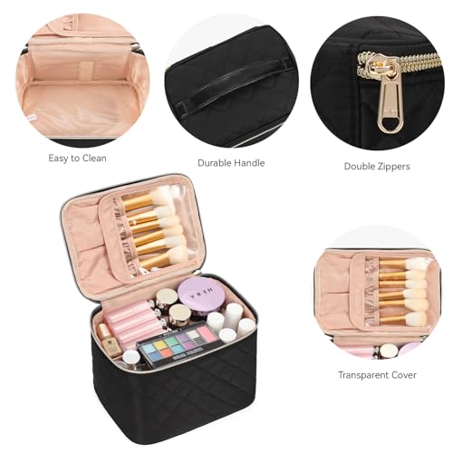 OCHEAL Makeup Bag, Large Capacity Travel Make Up Bag for Cosmetics Vertical Storage,Toiletry Bag for Skincare Makeup Organizer Bag-Nylon Black