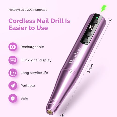 MelodySusie Cordless Electric Nail Drill Kit, 25 Speeds