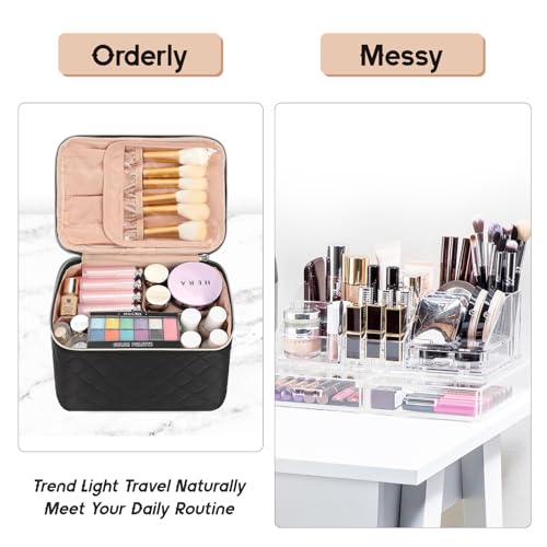 OCHEAL Makeup Bag, Large Capacity Travel Make Up Bag for Cosmetics Vertical Storage,Toiletry Bag for Skincare Makeup Organizer Bag-Nylon Black