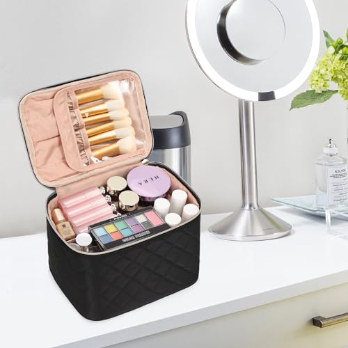 OCHEAL Makeup Bag, Large Capacity Travel Make Up Bag for Cosmetics Vertical Storage,Toiletry Bag for Skincare Makeup Organizer Bag-Nylon Black