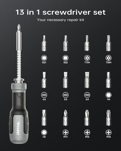 Wesdut 13-in-1 Multi-bit Screwdriver Set Tool All in One, [Super Durable] Screw Driver, Repair Kit, Man Gift, Flat Head/Slotted/Philips/Torx/Square/Hex,Nut Driver