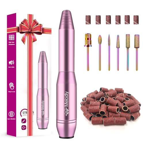 Melodly Electric Nail Drill, Professional Acrylic Nail Drill Machine for Gel, Acrylic Nails, Portable USB Electric Nail File Efile Set with Iridescent Nail Drill Bits, Manicure Pedicure Nail Tools