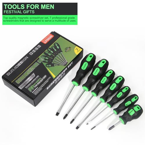 GURADESIGN 7-Piece Magnetic Screwdrivers Set, 4 Phillips and 3 Flat, Professional Cushion Grip Screwdriver Set