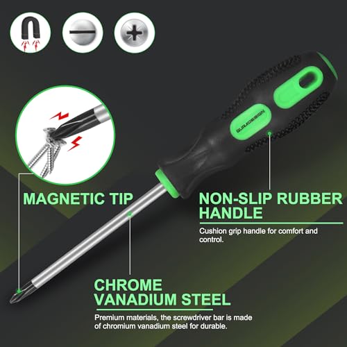 GURADESIGN 7-Piece Magnetic Screwdrivers Set, 4 Phillips and 3 Flat, Professional Cushion Grip Screwdriver Set