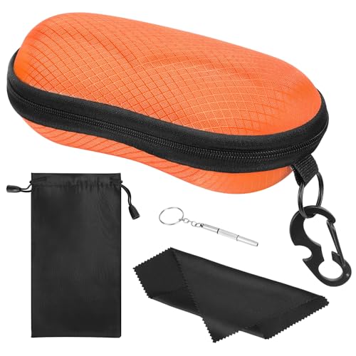 MoKo EVA Semi Hard Shell Sunglasses Case, Unisex Protective Eyeglass Case Glasses Case Holder with Metal Hanging Hook Mini Screwdriver for Men Women, Orange