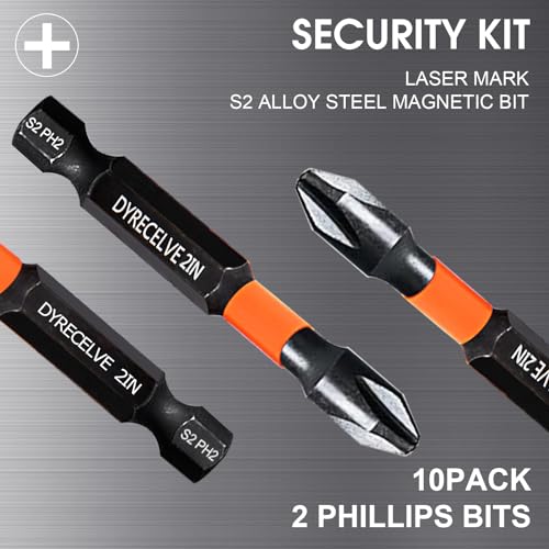 10-Pack Phillips Bits #2 Impact Magnetic 2 Phillips Bits- PH2 Bits Premium S2 Alloy Steel Phillips Head Drill Bits- Phillips Screwdriver Bits (2-Inch Long Phillips Bit Set) 1/4 Hex Shank Screw Bits