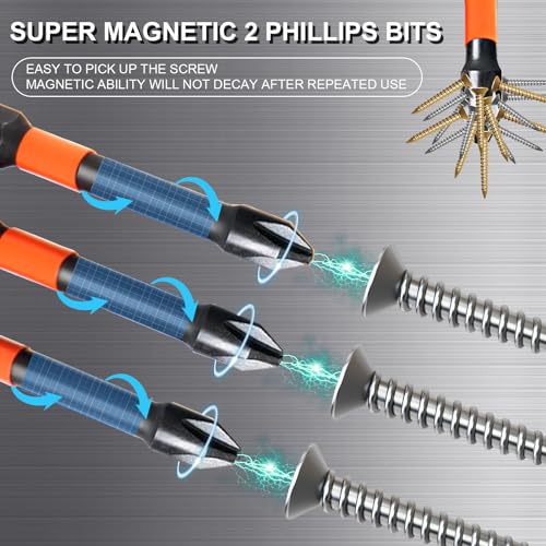10-Pack Phillips Bits #2 Impact Magnetic 2 Phillips Bits- PH2 Bits Premium S2 Alloy Steel Phillips Head Drill Bits- Phillips Screwdriver Bits (2-Inch Long Phillips Bit Set) 1/4 Hex Shank Screw Bits