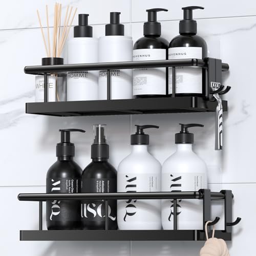 YASONIC Adhesive Shower Caddy with Removable Hooks, Black