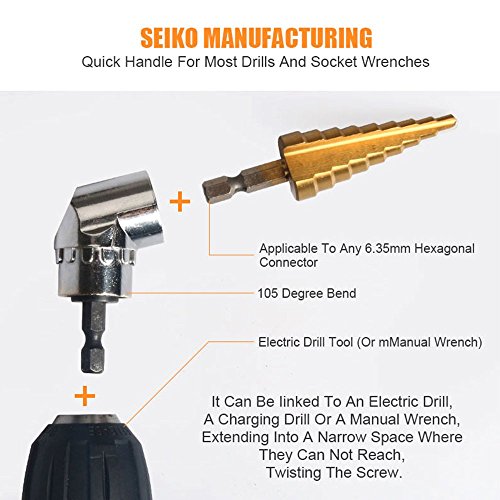 3Pcs 1/4" 3/8" 1/2" Cr-V Hex Shank Impact Grade Socket Adapter/Extension Set + 105 Degree New Right Angle Drill Bit Adapter Attachment 1/4" Drive 6mm Hex Magnetic Bit Socket Screwdriver Holder Adaptor