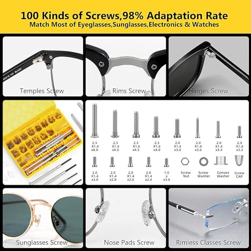 Magnetic Eyeglass Repair Kit, Glasses Repair Kit with Eyeglass Screws Include Nose Pads, Precision Screwdriver Tool Set and Tweezers for Eyeglasses, Sunglasses, Watch Clock Spectacle Repair