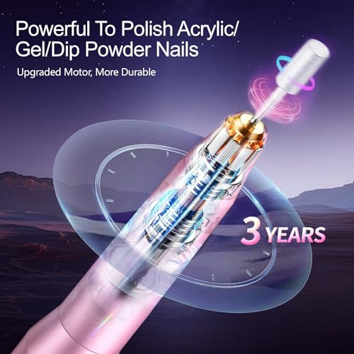 Melodly Electric Nail Drill, Professional Acrylic Nail Drill Machine for Gel, Acrylic Nails, Portable USB Electric Nail File Efile Set with Iridescent Nail Drill Bits, Manicure Pedicure Nail Tools