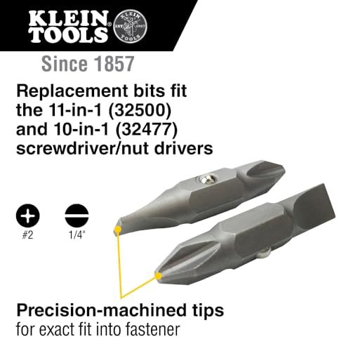 Klein Tools 32483 Bit for 11-in-1 and 10-in-1 Klein Screwdriver Nut Driver, #2 Phillips, 1/4-Inch Slotted