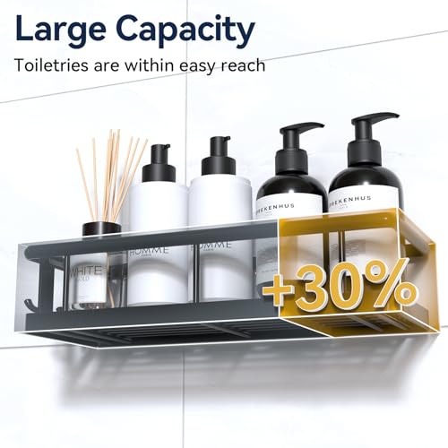YASONIC Adhesive Shower Caddy with Removable Hooks, Black