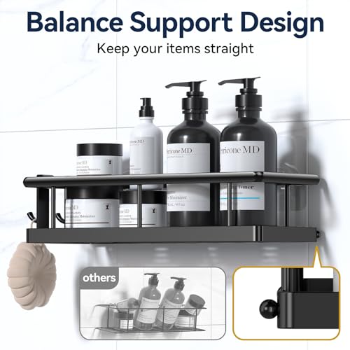 YASONIC Adhesive Shower Caddy with Removable Hooks, Black