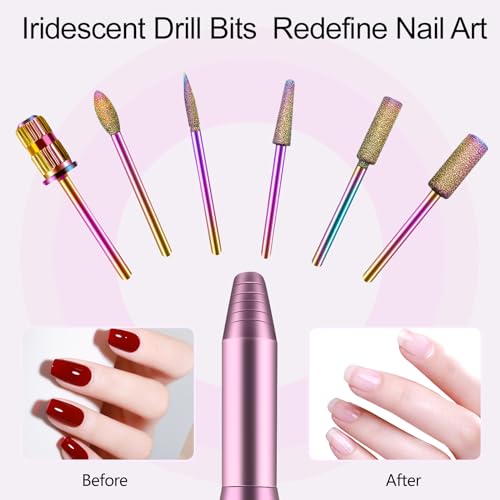 Melodly Electric Nail Drill, Professional Acrylic Nail Drill Machine for Gel, Acrylic Nails, Portable USB Electric Nail File Efile Set with Iridescent Nail Drill Bits, Manicure Pedicure Nail Tools