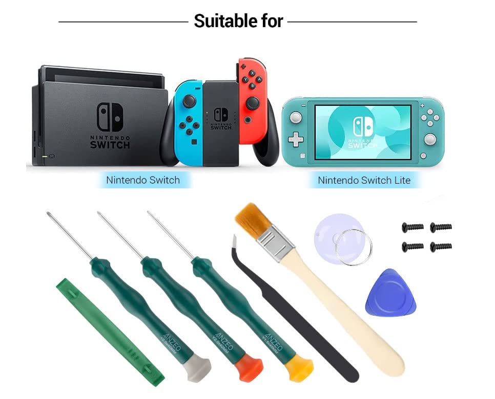 Triwing Screwdriver for Nintendo Switch, Professional Repair Tool Kit for Joy-con Joystick Replacement with Tweezers, Opening Pry Bar & Suction Cup