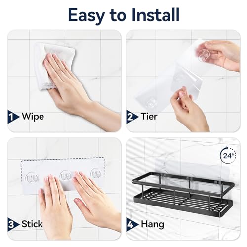 YASONIC Adhesive Shower Caddy with Removable Hooks, Black