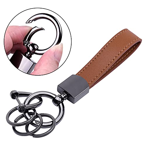Wisdompro Genuine Leather Car Keychain, Universal Key Fob Keychain Leather Key Chain Holder for Men and Women, 360 Degree Rotatable, with Anti-Lost D-Ring, 3 Keyrings and 1 Screwdriver - Brown