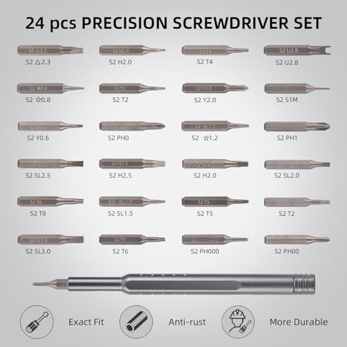 Precision Screwdriver Set, 24 in 1 Small Screwdriver Set, Professional Magnetic Mini Screwdriver Set Suitable for Eyeglass, Watch, Laptop, Computer, Macbook, Game Console, Jewelers