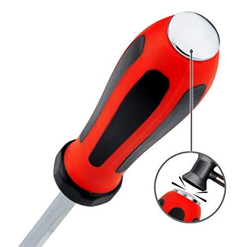 Jetech Strike Cap Go Through Screwdriver Slotted, S2 Steel Slotted Screwdriver with Magnetic Tip, Flathead Screwdriver with Striking Cap, Ergonomic Soft Grip TPR Handle (5x100mm)