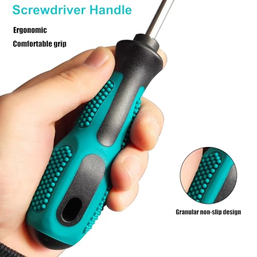 Tcwous Magnetic Screwdriver Set, 6-Piece Screw Driver Kit with 3 Phillips and 3 Flat, Professional Non-Slip Cushion Grip Nut Driver Repair Tool Set. Stocking Stuffers for Men Gifts