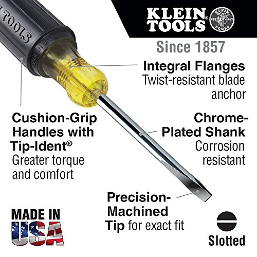 Klein Tools 606-2 Mini Flathead Screwdriver, Made in USA, 1/16-Inch Keystone Tip with 2-Inch Round Shank and Cushion Grip Handle. Color: Black