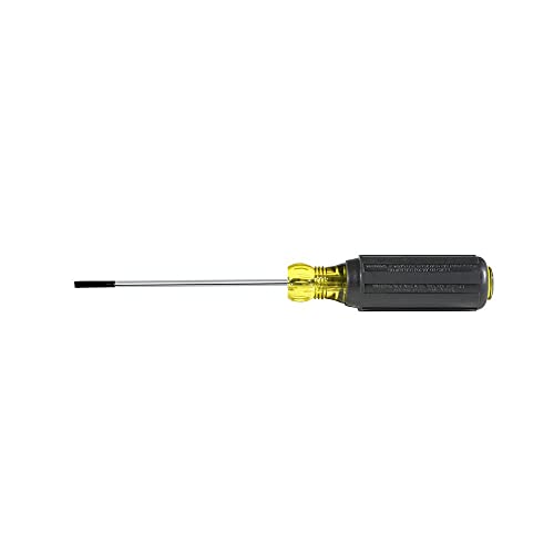 Klein Tools 612-4 Screwdriver, Made in USA, Flat Head Terminal Block Screwdriver, 1/8-Inch Cabinet Tip, 4-Inch Round Shank, TB-DIN
