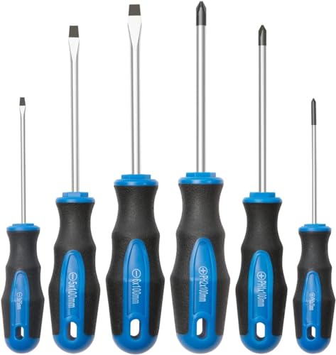6PCS Magnetic Tip Screwdriver Set, 3 Phillips and 3 Flat, Professional Cushion Grip | 6-Piece Hand Tools Set