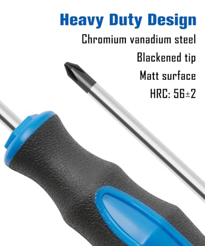 6PCS Magnetic Tip Screwdriver Set, 3 Phillips and 3 Flat, Professional Cushion Grip | 6-Piece Hand Tools Set